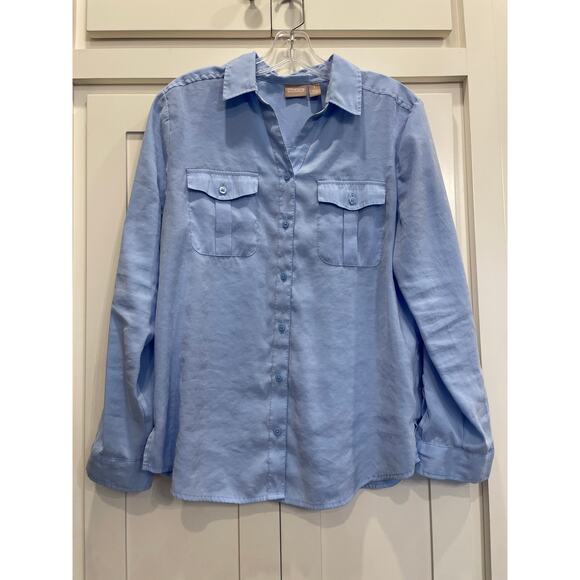 Chico's Blue Button up roll tab shirt size 1 (8) medium - Picture 1 of 10